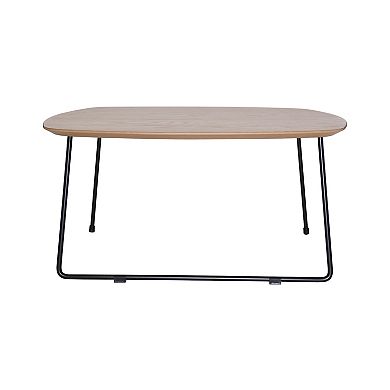 LeisureMod Pemborke Mid-Century Square Coffee Table with Wood Top and Iron Frame for Living Room