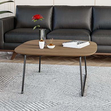 LeisureMod Pemborke Mid-Century Square Coffee Table with Wood Top and Iron Frame for Living Room