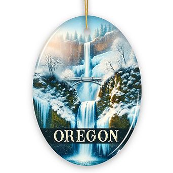 Enchanting Oregon Multnomah Falls Winter Ornament, Pacific Northwest Waterfall Christmas Gift
