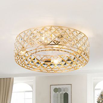 19-Inch Ceiling Fan with Crystal Cage Shade, 7 Transparent ABS Blades, DC Motor, Remote Control