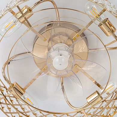 19-Inch Ceiling Fan with Crystal Cage Shade, 7 Transparent ABS Blades, DC Motor, Remote Control