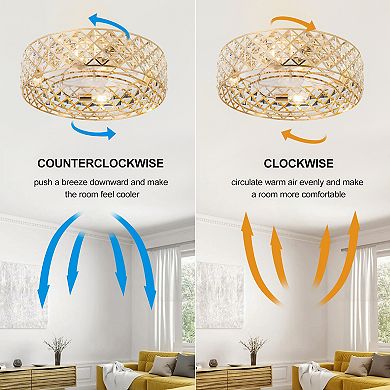 19-Inch Ceiling Fan with Crystal Cage Shade, 7 Transparent ABS Blades, DC Motor, Remote Control