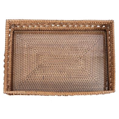 Saboga Home™ Braided Design Rattan Rectangular with Glass Insert
