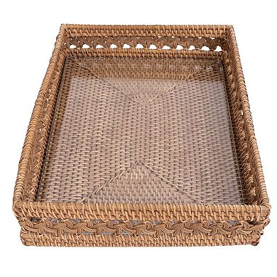Saboga Home™ Braided Design Rattan Rectangular with Glass Insert