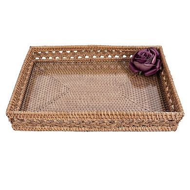 Saboga Home™ Braided Design Rattan Rectangular with Glass Insert