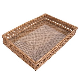 Saboga Home™ Braided Design Rattan Rectangular with Glass Insert