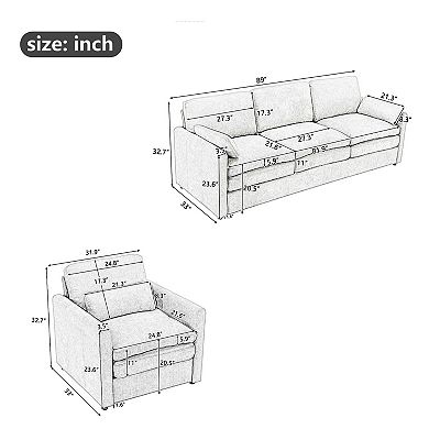 Whisen 5-Seat Cozy Upholstered Sofa Set, Oversized Comfy Cloud Sofa, Double Cushion Sofa Group