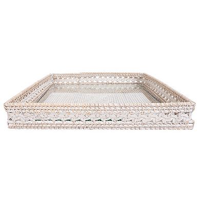 Saboga Home™ Braided Design Rattan Square Tray with Glass Insert