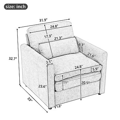 Whisen 31.9" Cozy Upholstered Armchair, Oversized Comfy Cloud Sofa, Double Cushion Single Sofa