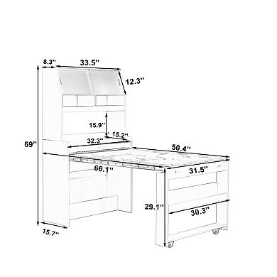 Whisen 33.5" Buffet with Hutch & Foldable Table