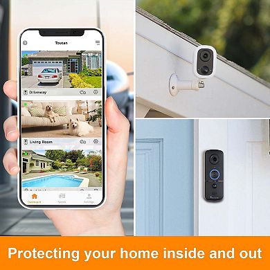 Toucan Wireless Security Camera S4 3-Pack and Wireless Video Doorbell V3 Bundle