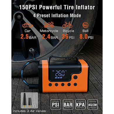 Car Jump Start, 150PSI Air and Vacuum: 3000A for 8.0L Gas/6.0L Diesel