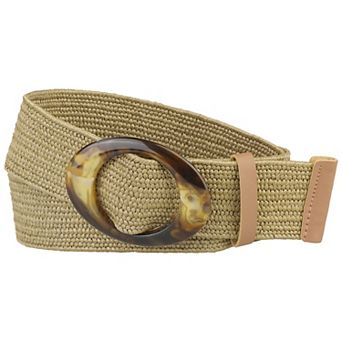 Woven Wide Stretch Belts, Straw Rattan Buckle Elastic Belts Waistband for Dress