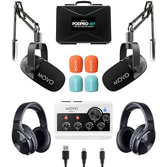 Movo PodPro-AH Portable Podcasting Bundle for 2 for Smartphones and Computers