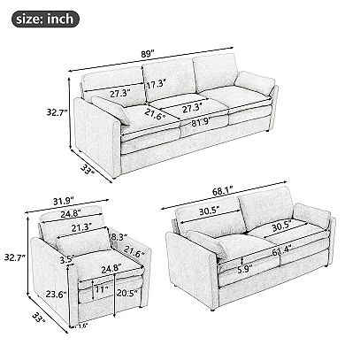 Whisen 6-Seat Cozy Upholstered Sofa Set, Oversized Comfy Cloud Sofa, Double Cushion Sofa Group