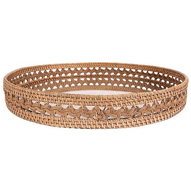 Saboga Home™ Braided Design Rattan Round Tray with Glass Insert