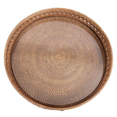 Saboga Home™ Braided Design Rattan Round Tray with Glass Insert
