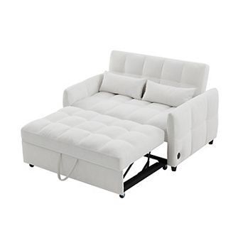 Whisen 52.8" Loveseat Sofa, Pull-out Sofa Bed, Adjustable Backrest, 3 USB Ports and 2 Lumbar Pillows