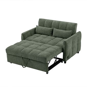 Whisen 52.8" Loveseat Sofa, Pull-out Sofa Bed, Adjustable Backrest, 3 USB Ports and 2 Lumbar Pillows