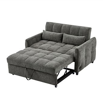 Whisen 52.8" Loveseat Sofa, Pull-out Sofa Bed, Adjustable Backrest, 3 USB Ports and 2 Lumbar Pillows