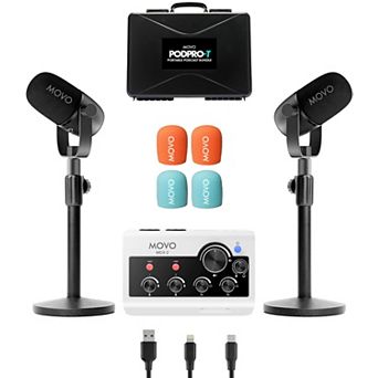 Movo PodPro-T Portable Podcasting Bundle for 2 for Smartphones and Computers