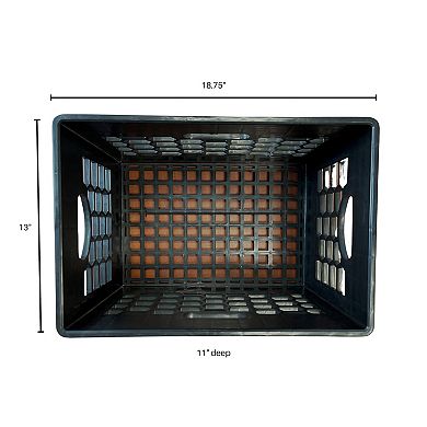 CrateMate Heavy-Duty Black Milk Crates for Storage, Organization, & More - 24QT 18.75" x 13" x 11"