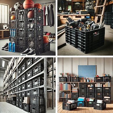 CrateMate Heavy-Duty Black Milk Crates for Storage, Organization, & More - 24QT 18.75" x 13" x 11"