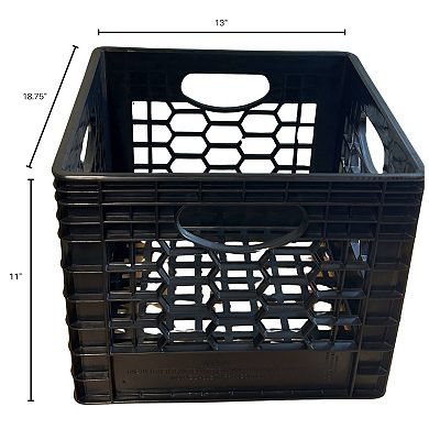 CrateMate Heavy-Duty Black Milk Crates for Storage, Organization, & More - 24QT 18.75" x 13" x 11"