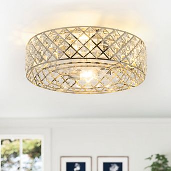 19-Inch Ceiling Fan with Crystal Cage Shade, 7 Transparent ABS Blades, DC Motor, Remote Control