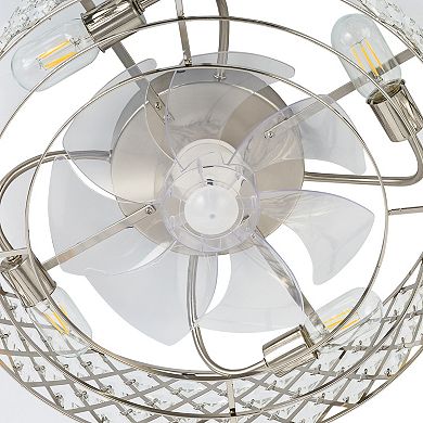 19-Inch Ceiling Fan with Crystal Cage Shade, 7 Transparent ABS Blades, DC Motor, Remote Control