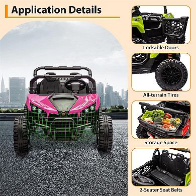 24V 4WD 2-Seater Kids Ride-On Truck Car with Parental Remote Control, LED Headlight, Bluetooth Music
