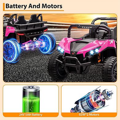 24V 4WD 2-Seater Kids Ride-On Truck Car with Parental Remote Control, LED Headlight, Bluetooth Music