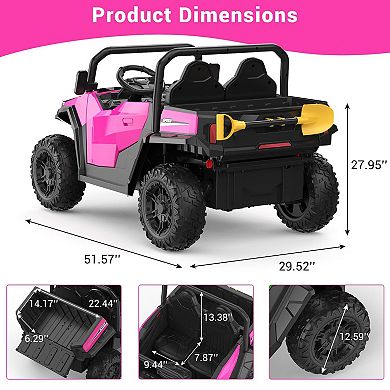 24V Electric Ride-On Dump Truck, 2-Seater 4WD Remote Control, Dump Bed, Shovel, LED Lights,Bluetooth