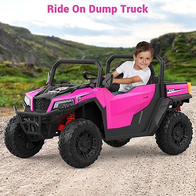 24V Electric Ride-On Dump Truck, 2-Seater 4WD Remote Control, Dump Bed, Shovel, LED Lights,Bluetooth