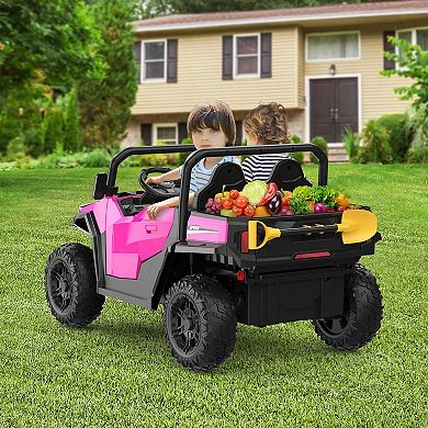 24V Electric Ride-On Dump Truck, 2-Seater 4WD Remote Control, Dump Bed, Shovel, LED Lights,Bluetooth