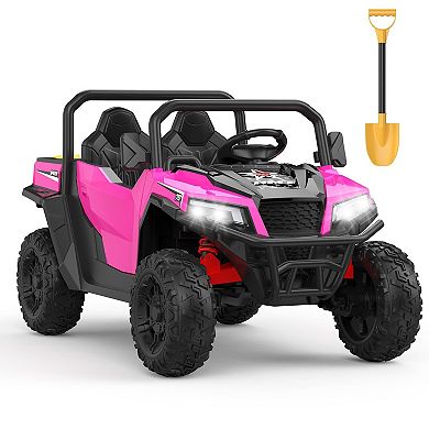 24V Electric Ride-On Dump Truck, 2-Seater 4WD Remote Control, Dump Bed, Shovel, LED Lights,Bluetooth