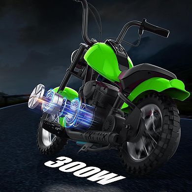 24V Kids Electric Dirt Bike, 2 Speed, Up to 14 MPH, 60-Minute Runtime, LED Lights, Leather Seat