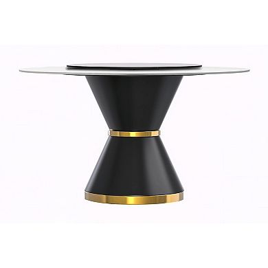 Leisuremod Qorvus 60" Round Dining Table - Sintered Stone, Black/Gold Base