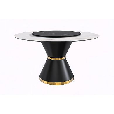 Leisuremod Qorvus 60" Round Dining Table - Sintered Stone, Black/Gold Base