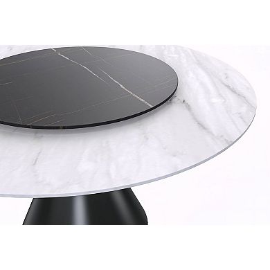 Leisuremod Qorvus 60" Round Dining Table - Sintered Stone, Black/Gold Base