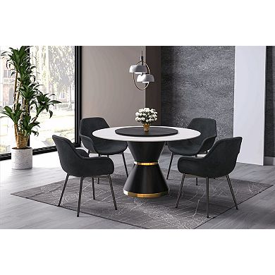 Leisuremod Qorvus 60" Round Dining Table - Sintered Stone, Black/Gold Base