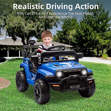 12V Kids Ride-On Truck, Parent Remote Control, LED Lights,Spring Suspension,4-Wheel Drive,25W Motors