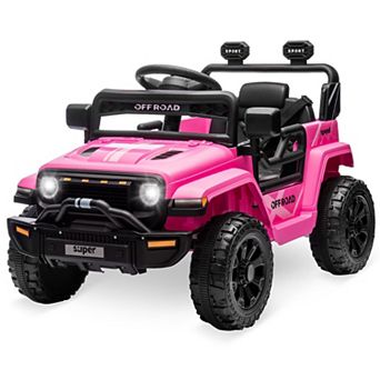 12V Kids Ride-On Truck, Parent Remote Control, LED Lights,Spring Suspension,4-Wheel Drive,25W Motors