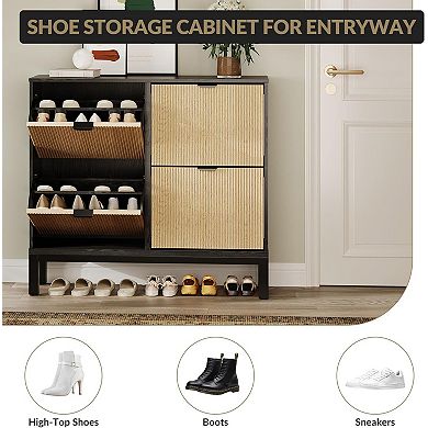 Shoe Storage Cabinet with 4 Flip-Down Doors -Modern Entryway Organizer