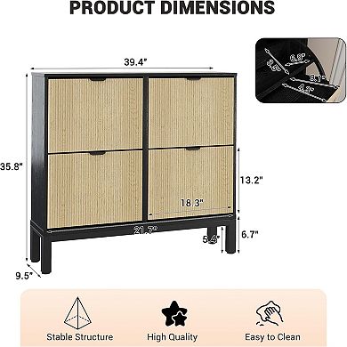 Shoe Storage Cabinet with 4 Flip-Down Doors -Modern Entryway Organizer