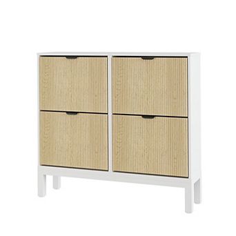 Shoe Storage Cabinet with 4 Flip-Down Doors -Modern Entryway Organizer
