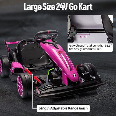 24V Go Kart for Kids 6+ with Dual 200W Motors, 8 MPH High Speed, Adjustable Length & 14.3" Wide Seat