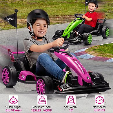 24V Go Kart for Kids 6+ with Dual 200W Motors, 8 MPH High Speed, Adjustable Length & 14.3" Wide Seat