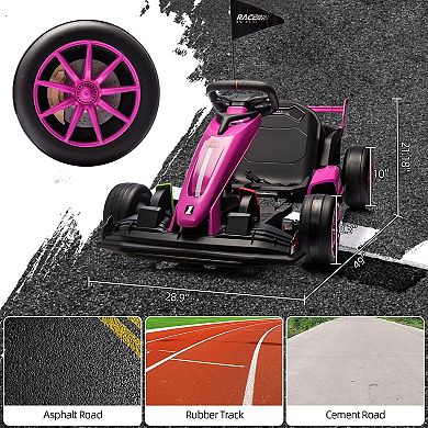 24V Go Kart for Kids 6+ with Dual 200W Motors, 8 MPH High Speed, Adjustable Length & 14.3" Wide Seat
