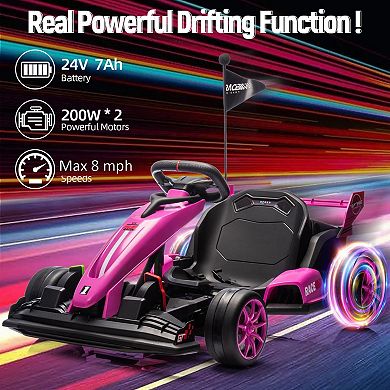 24V Go Kart for Kids 6+ with Dual 200W Motors, 8 MPH High Speed, Adjustable Length & 14.3" Wide Seat